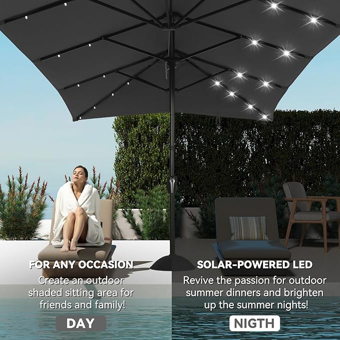 15×15ft Outdoor Patio Umbrella, Double Sided Market Rectangle Umbrella with Crank Handle, Large Sun Shade for Outside Deck, Backyard, Garden
