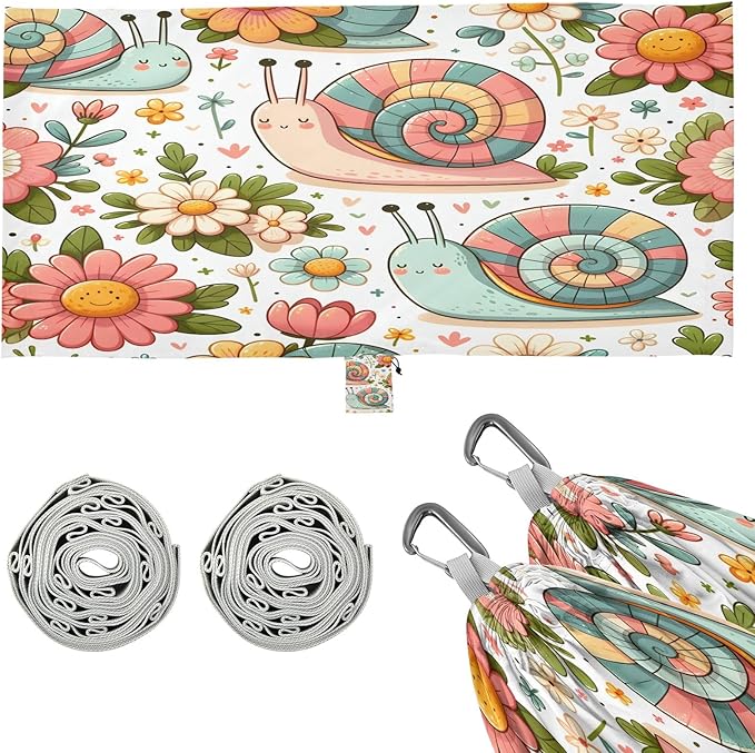 Portable Single Hammock Snail and Pink Flowers Garden Yard Outdoor Hammocks