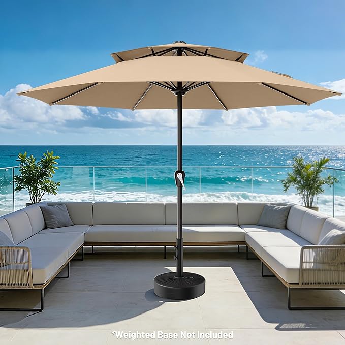 AreShark 12ft 2 Tiers Patio Umbrella - Outdoor Umbrella Waterproof UV Protection, Market Table Umbrella w/ 8 Sturdy Ribs&Crank for Pool, Porch, Garden(Beige)