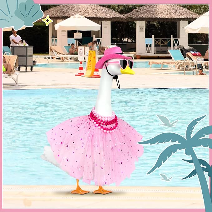 Princess Porch Goose Outfits, Summer Goose Clothes Fits 17-23 In Geese | Cute Goose Outfit Costume with Tutu Skirt for Outdoor Garden Lawn Art Decor(Pink)