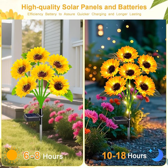 Solar Outdoor Lights Garden Decor, 3 Pack Solar Sunflower Lights, 18 Waterproof Garden Decor Flower for Outside Yard Patio,Flower Bed, Pathway, Gift for Women, Mom, Grandma