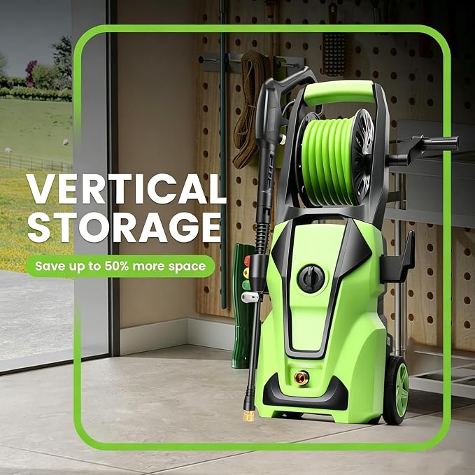 Electric Pressure Washer Adjustable 5000PSI 4.0 GPM High Power Washers with 33ft Hose Reel, 4 Nozzle and Foam Cannon, Power Washers Machine for Home, Cars, Patio (Green)