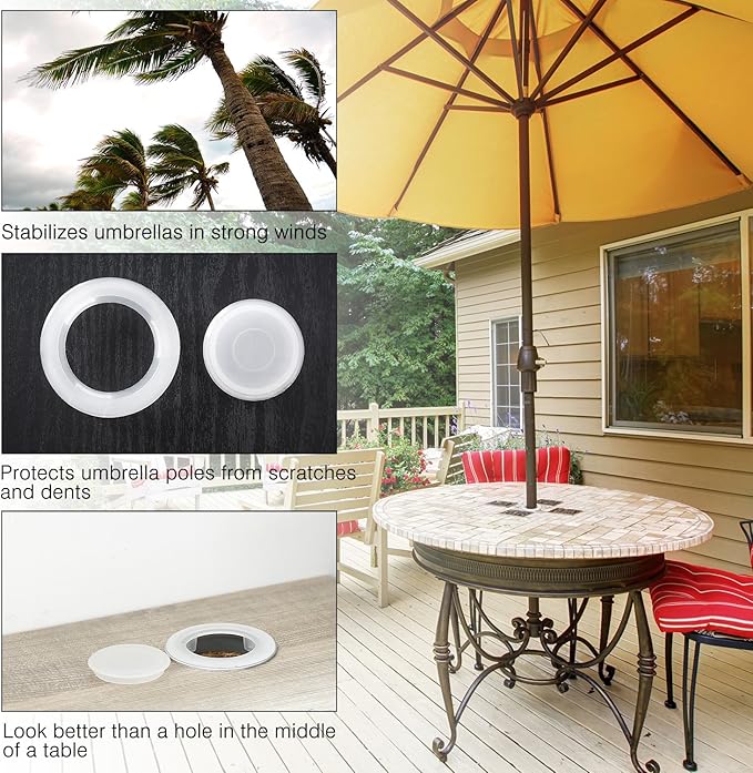 Bememo 2 Sets 2 Inch Patio Table Umbrella Hole Ring Plug and Cap Set Parasol Hole Cover Insert Umbrella Thicker Ring Plug and Cap Replacement Parts Standard Table for Outdoor Patio Garden Yard(Translucent)