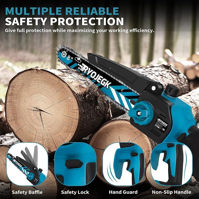 RYOJEGK 8 & 6 Inch Brushless Mini Chainsaw,2×4.0Ah Battery Tool-Free Installation Small Cordless Chain Saw with 4 Chain Guide,Portable Motosierra De Bateria for Tree Trimming & Branch Wood Cutting