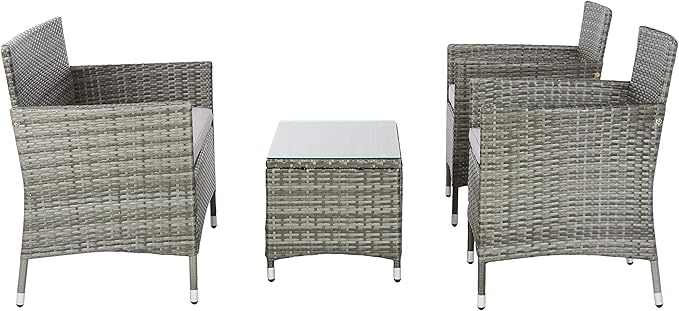 SAFAVIEH PAT7506B Collection Bandele Grey 4-Piece Outdoor Living Patio Set