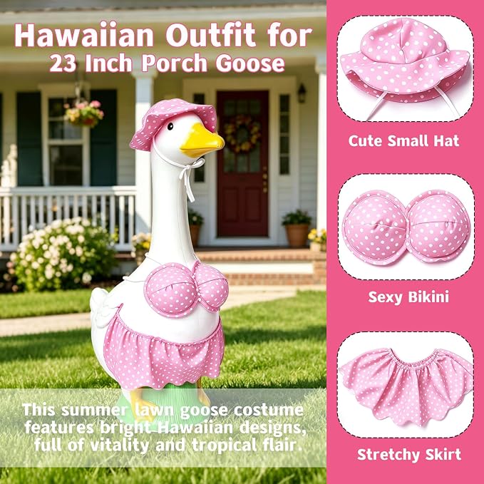 Porch Goose Summer Outfit, Porch Goose Clothes with Pink Polka Dot, for 23"/17" Lawn Goose Statue,Goose Clothes for Yard Goose