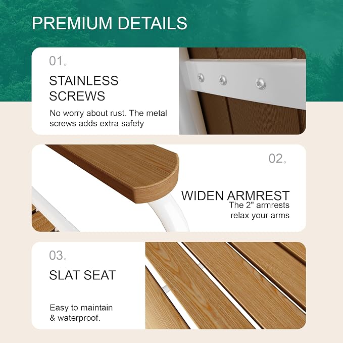 7 Pieces Outdoor Dining Set for 6, Patio Table and Chairs Set with Umbrella Hole, All-Weather HDPE Outdoor Furniture Sets for Backyard Poolside Lawn Garden (White & Teak)