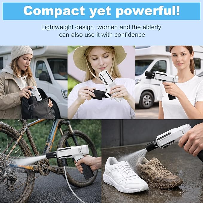Foldable Cordless Washer, Portable Battery Washers, Handheld Washer for Car Home Outdoor Patio Garden Floors,Battery Operated Washer with 5-in-1 Swivel Nozzle & 16.5FT Hose.