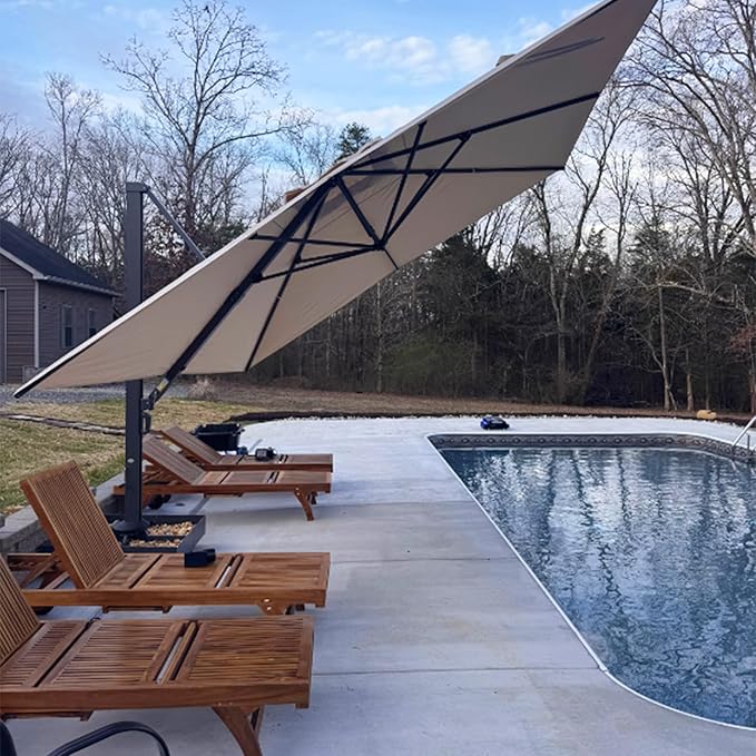 PURPLE LEAF 13 FT Square Patio Umbrella Large Outdoor Aluminum Offset Umbrella with 360-degree Rotation Cantilever Umbrella for Garden Deck Backyard Pool Beige