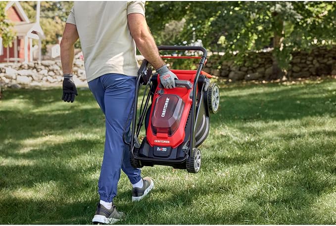 CRAFTSMAN Push Mower 15 in, 2 x 4 Ah V20 Batteries and 2 Chargers Included, Up to 45 Min of Runtime, Lightweight, Easy to Maneuver Electric Lawn Mower Cordless with Grass Bag (CMCMWP120M2)