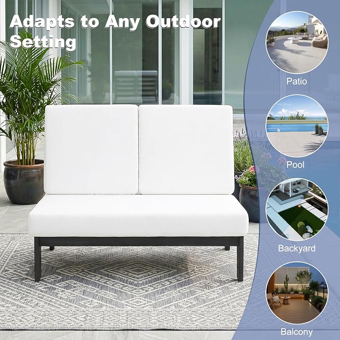 Pia Ricoo 1-Piece Patio Furniture Set, Outdoor Loveseat with 4.5-Inch Thick Cushions, All-Weather Outdoor Sofa for Backyard, Deck, Lawn - Beige/Dark (Split Back)