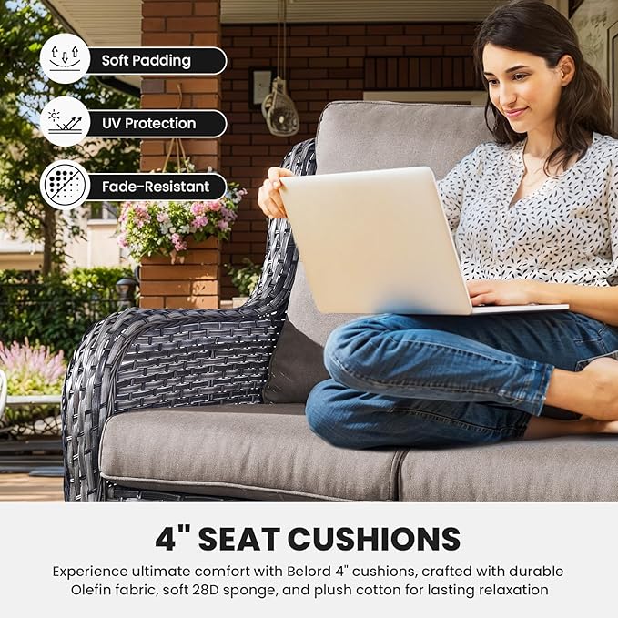 Belord Patio Wicker Furniture 4 Pieces Outdoor Furniture Set Patio Sofa Set with Wicker Chairs and Coffee Table, Paito Conversation Set for Porch Garden Deck Balcony Poolside