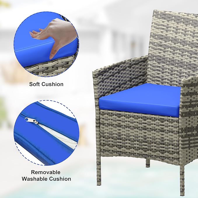 Patio Furniture Set 3 Pieces,Outdoor Patio Conversation Sets, PE Rattan Wicker Furniture Sets with 2 Chairs,Soft Cushion and 1 Coffee Table, Bistro Set of 2 for Backyard Balcony Porch Apartments,Grey