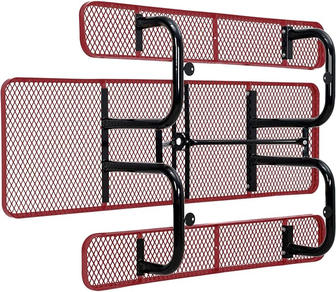 Global Industrial 8'L Rectangular Picnic Table, ADA Compliant, Expanded Metal, Red Thermoplastic Coating, Attached Benches, 1-1/2” Umbrella Pole Hole, Outdoor-Rated