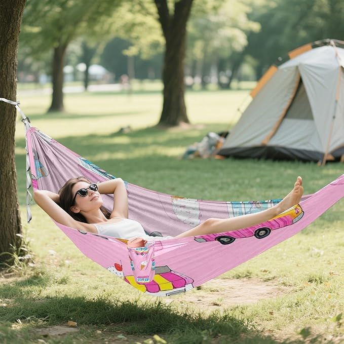 Pink Ice Cream Truck Summer 330lb Capacity Hammocks Swing Hammock for Camping & Hiking Essential hamacas para adultos con soporte