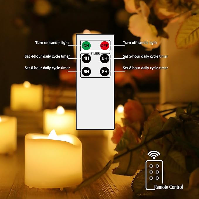 CANDLE CHOICE Battery Operated Flameless LED Tea Lights with Remote Timer Realistic Flickering Electric Tealight Candles Set Wedding Party Christmas Decorations Centerpieces Batteries Included 6 PCS