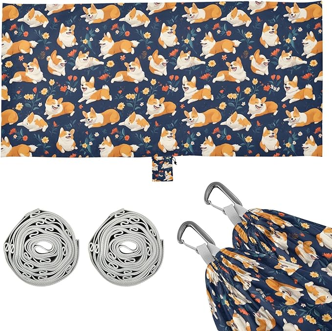 Camping Hammock Outdoor Hammocks for Outside Corgis Cute Dogs Beach Trees Portable Lightweight with Pockets Tree Straps Indoor