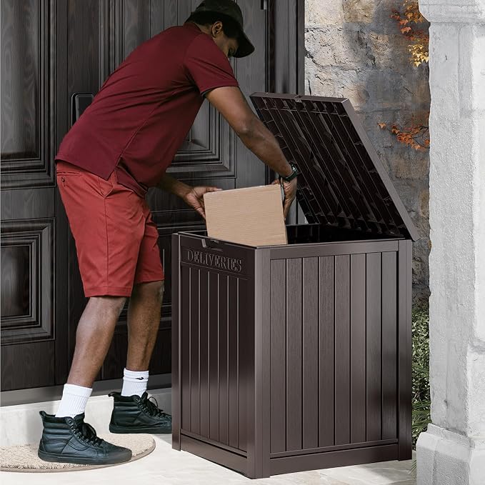 NUNU LAB Package Delivery Box for Outside, 51 Gallon Storage Deck Box with Lockable Secure, Waterproof Large Resin Drop Boxes for Porch