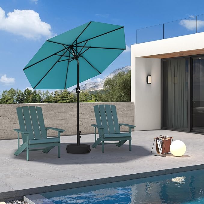 PURPLE LEAF 7.5' Round Patio Umbrella Outdoor Table Umbrella Aluminum Frame Market Umbrella with 8 Sturdy Ribs & Tilt for Garden Deck Lawn Pool Turquoise Blue