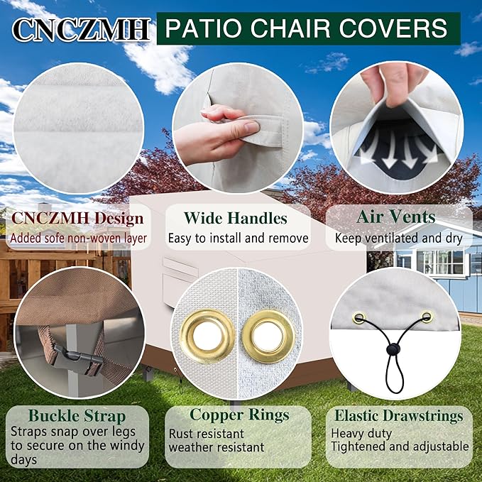 Heavy Duty Patio Chair Covers Waterproof Outdoor, 2 Pack 600D Patio Furniture Covers for Outdoor Rocking Swivel Adirondack Chairs, Lounge Deep Seat 38'' W x 31''D x 24''H/ 29''H Beige Brown
