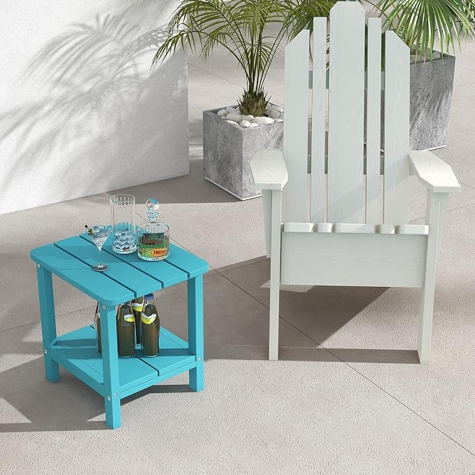 HOMREST Outdoor Side Table, Double Adirondack Rectangular End Table, Poly Lumber Outdoor Side Tables for Patio, Backyard,Pool, Indoor Outdoor Companion