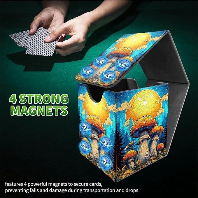 Strawberry Cat Card Deck Box for MTG, Personalized Card Storage Case Fits 120+ Sleeved Cards, Premium Leather TCG Box with Strong Magnetic Closure for Magic, CCG, PTCG, Baseball Cards