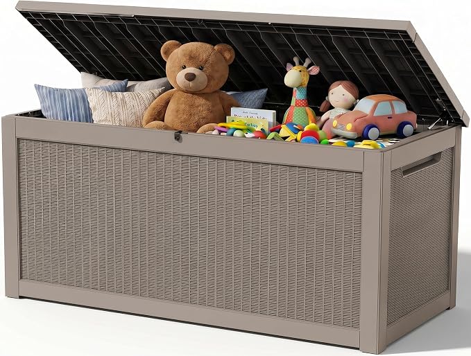 Outdoor Storage Box,320 Gallon Resin Deck Box,Waterproof & UV Resistant Lockable Package Delivery Bin,Toy Cabinet for Indoor & Outdoor