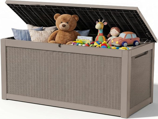 Outdoor Storage Box,320 Gallon Resin Deck Box,Waterproof & UV Resistant Lockable Package Delivery Bin,Toy Cabinet for Indoor & Outdoor