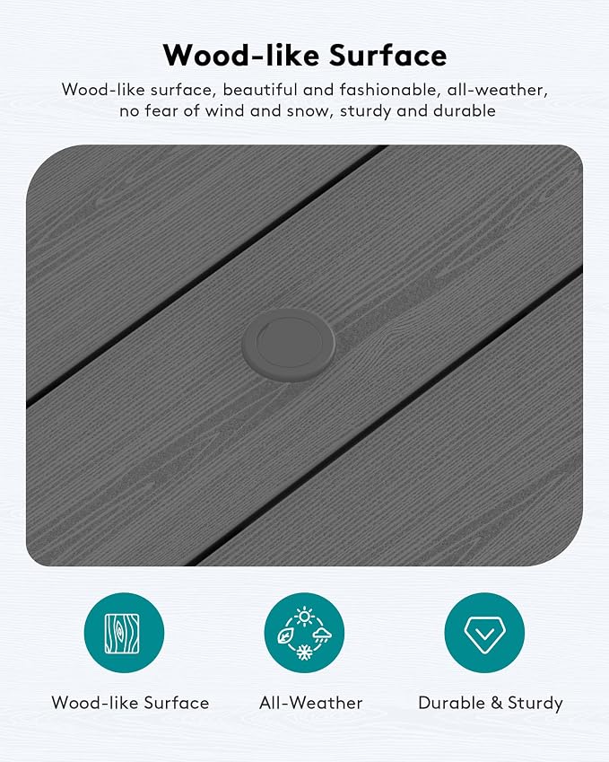 SERWALL HDPE Patio Coffee Table, Rectangle Outdoor Coffee Table, All-Weather Coffee Side Table for Balcony, Poolside, Deck, Garden, Gray