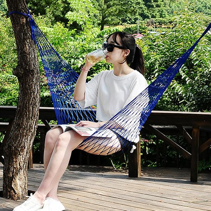 GLEAVI Portable Outdoor Nylon Hammock Blue 230x80cm 5.5mm Mesh Leisure Camping Garden Hammock for Travel and Backyard Relaxation