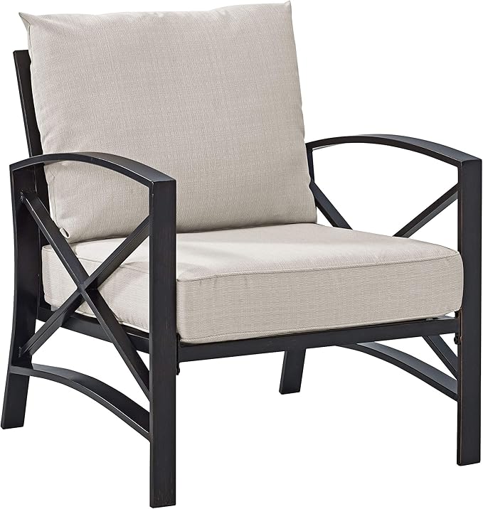 Crosley Furniture Kaplan 3-Piece Outdoor Chair and Side Table Set, Patio Conversation Sets for Porch, Deck, Oiled Bronze with Oatmeal Cushions