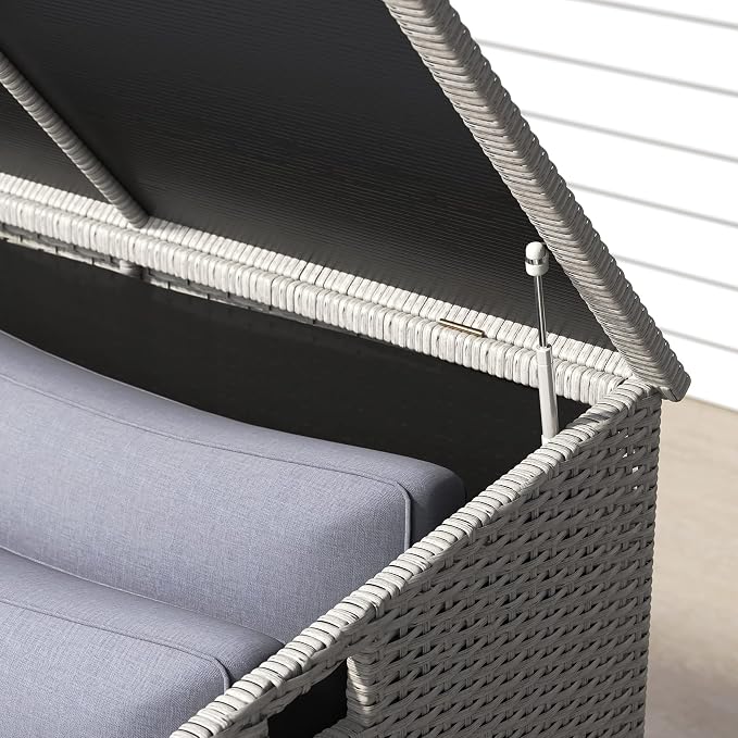 Lepus Large Outdoor Waterfroof Deck Box, 210 Gallon Rattan Deck Storage Box with Built-in Waterproof Bag for Seat Cushion on Patio Garden, Poolside (210, Grey)