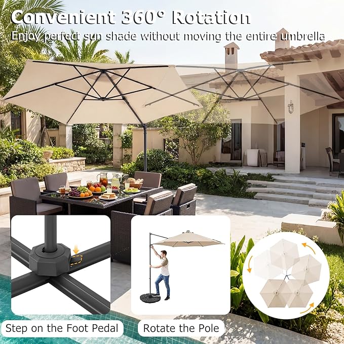 Tangkula 10ft Patio Umbrella with Solar Lights, Offset Cantilever Outdoor Umbrella with LED Lights, 360 Degree Rotation, Air Vent for Pool Deck Garden Backyard (Beige)