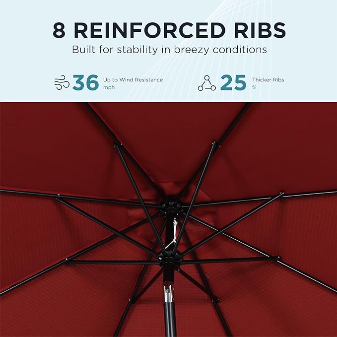 9FT Outdoor Patio Umbrella with Push Button Tilt and Crank, Market Umbrella, 8 Heavy-Duty Ribs, Outdoor Table Umbrella for Garden, Deck, Poolside & Backyard