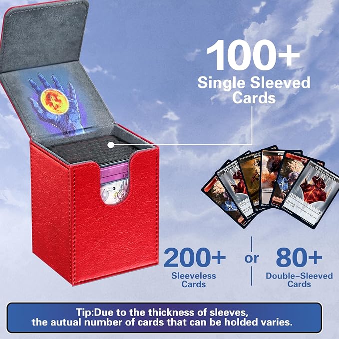 PROMAXIBINDER MTG Card Deck Box, Commander Deck Box Fits 100+ Single Sleeved Cards, Storage for TCG/MTG Crads, PU Leather Strong Magenet (Red, Tree)