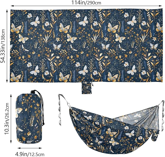 Camping Hammock Outdoor Hammocks for Outside Wildflowers Butterfly Beach Trees Portable Lightweight with Pockets Tree Straps Indoor