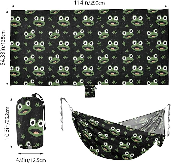 Camping Hammock Outdoor Hammocks for Outside Cute Frog Black Beach Trees Portable Lightweight with Pockets Tree Straps Indoor Small