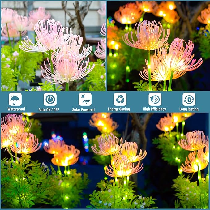 Solar Garden Lights 2 Pack, Solar Flowers Lights with Glowing Flowers & Stems, Upgraded Solar Panel, Outdoor Lights for Garden Decoration,Yard Decor and Gift for Mother