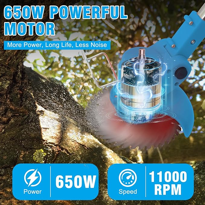 ALSO GO 24V Cordless Weed Wacker Lawn Edger, Electric Lightweight Battery Powered String Trimmer, 3-in-1 Brush Cutter Wire Brush & Guide Wheel for Garden Edging (2 Batteries, 2.0Ah, Blue)