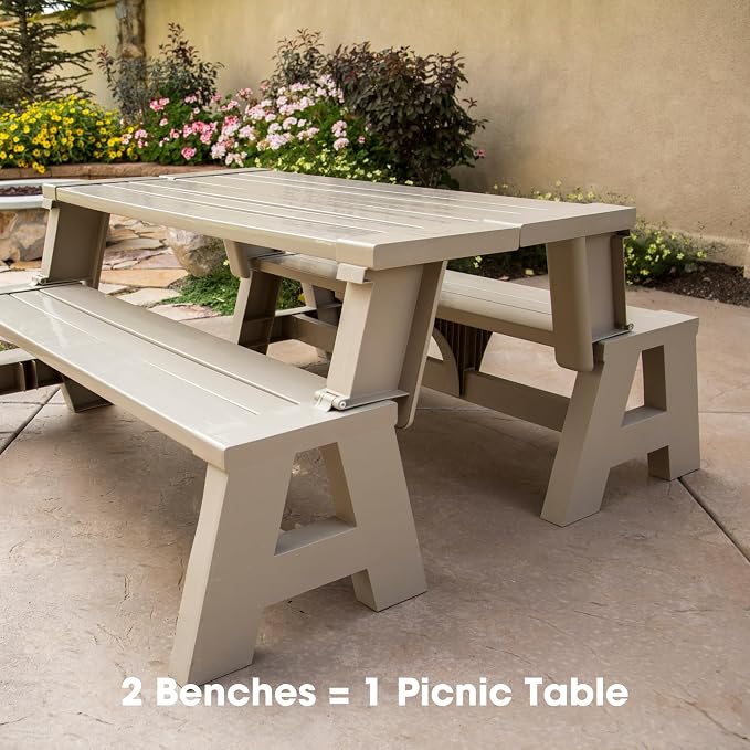 Convert-a-Bench Gen 1 2-in-1 Outdoor Convertible Bench to Picnic Table | Space-Saving, Weather-Resistant Patio Furniture for Yard, Deck, Garden | Easy Assembly & Durable - 1 Bench/Order, Driftwood
