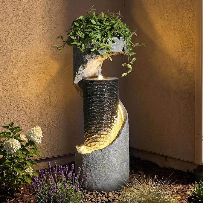 Bumilgar Water Fountain Outdoor 35.4" H Modern Outdoor Fountains and Waterfalls Flooring Standing Indoor Fountain with LED Lights and Pump for Garden, Patio, Deck, Backyard, Porch and Home Art Decor