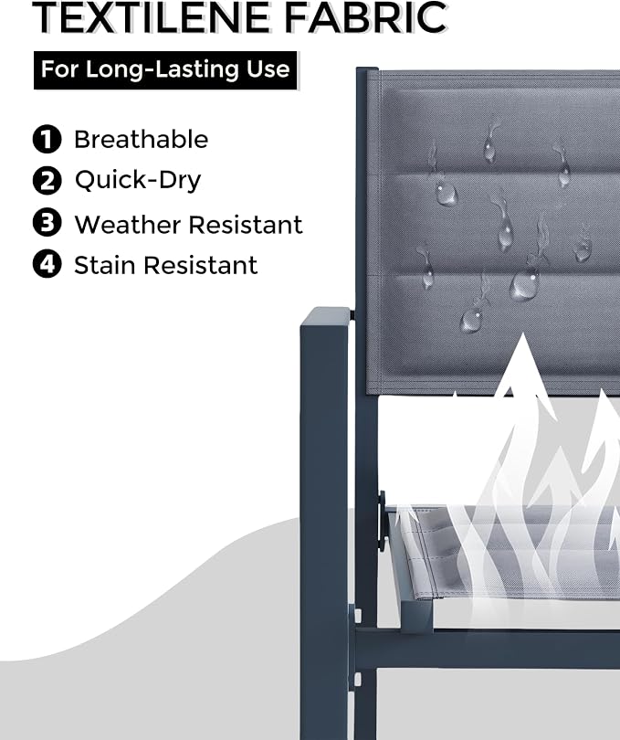 4 Piece Aluminum Patio Stackable Dining Chairs Set, Outdoor Metal Lightweight Stacking Dining Chair with Textilene Fabric, for Backyard Lawn Deck Poolside Porch Bistro, Dark Grey