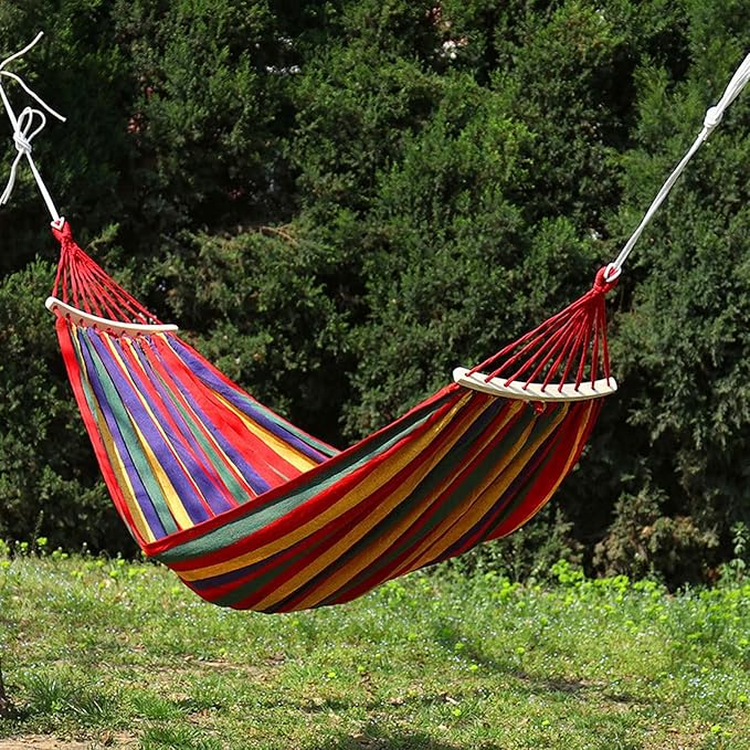 Double Hammock Chair Outdoor, Portable Hammock for Trees, Camping Hammocks for Outside, Comfortable Fabric Hammock, for Terrace, Balcony, Garden