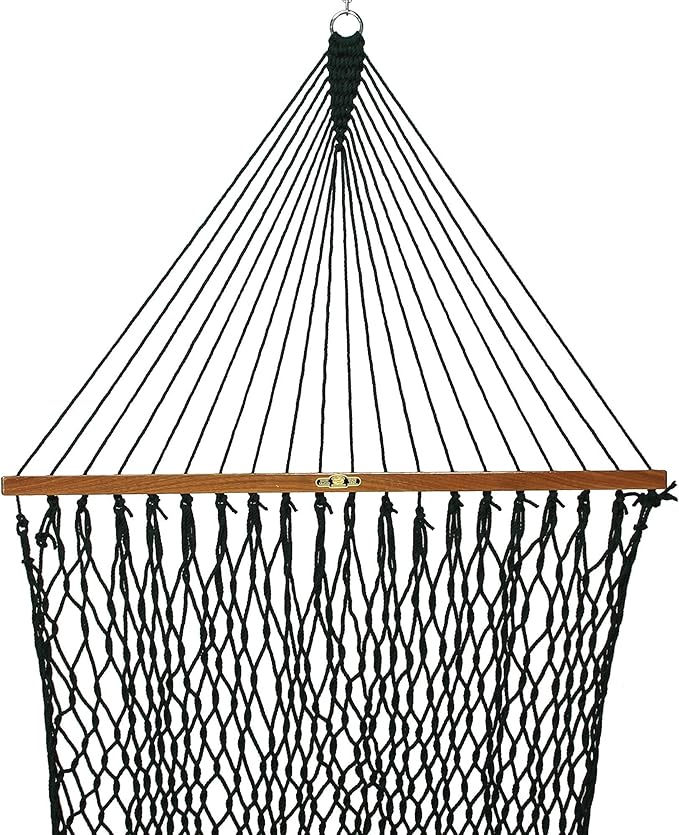 Original Pawleys Island Single Green DuraCord Rope Hammock – 12 ft. x 50 in., 1-Person, 450 lb Capacity, Oak Spreader Bar, Zinc-Plated Hardware, Handcrafted in The USA