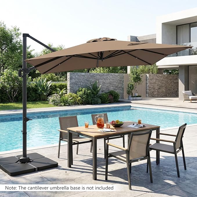 Tangkula 11 x 9 FT Patio Umbrella, Large Offset Cantilever Outdoor Umbrella with Aluminum Pole, 360 Degree Rotation, Tilt Adjustment, 8 Sturdy Ribs, Air Vent & Cross Base for Backyard Pool Garden Deck (Tan, 11x9 FT)