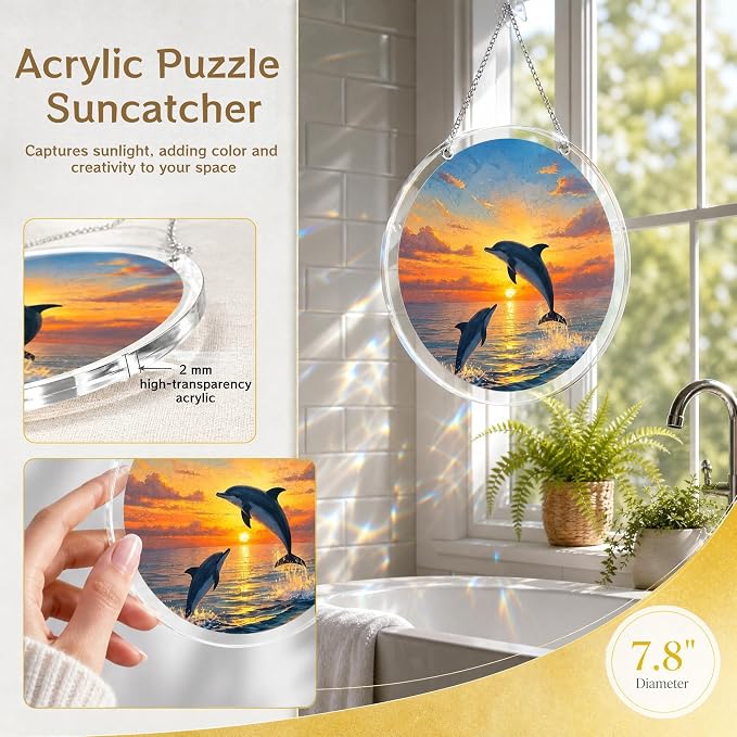 Acrylic Jigsaw Puzzle Suncatcher 7.8'',Stained Glass Suncatcher Home Decor | Eagles Acrylic Puzzle Suncatcher,DIY Sun Catcher Puzzle Kit,Window Hanging Ornament Art,Home Garden Decor Gift for Women Mom