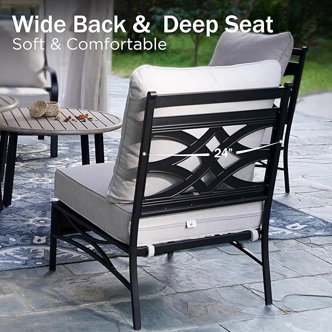 PHI VILLA Patio Sofa Outdoor Furniture, All-Weather Rattan & Metal 2 Seater Sofa with Cushions & Lumbar Pillows, Arm Lounge Loveseat for Patio, Balcony, Backyard, Deck, Poolside