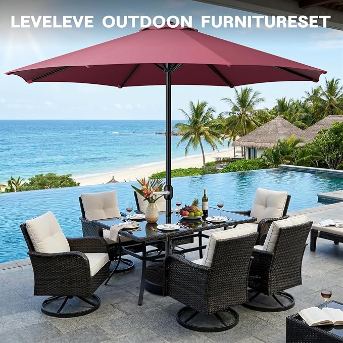 CHABATREE 9FT Outdoor Patio Umbrella with Easy Crank - UV Resistant & Waterproof Market Umbrella with Ventilated Canopy, 8 Sturdy Ribs & Powder-Coated Frame for Garden, Deck, Backyard, Pool, Patio Table