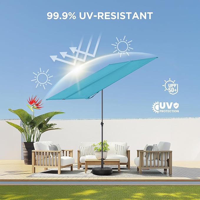 HOMSHADE 6x4ft Outdoor Balcony Umbrella - Flat Porch Pool Patio Umbrella Rectangular Canopy Shade UPF50+ UV Protection 360° Rotating & Tilting All Angles Applicable (Light Blue, No Base)