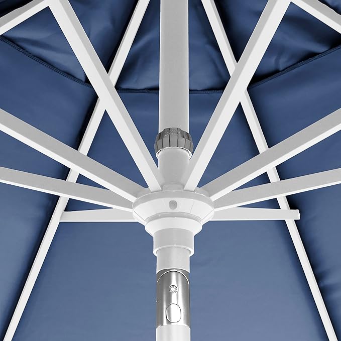 California Umbrella 12-Year-Non-Fading, 9Ft Premium Sunbrella Patio Umbrella, Hand-Crank, Button-Tilt, White Frame, Navy Fabric